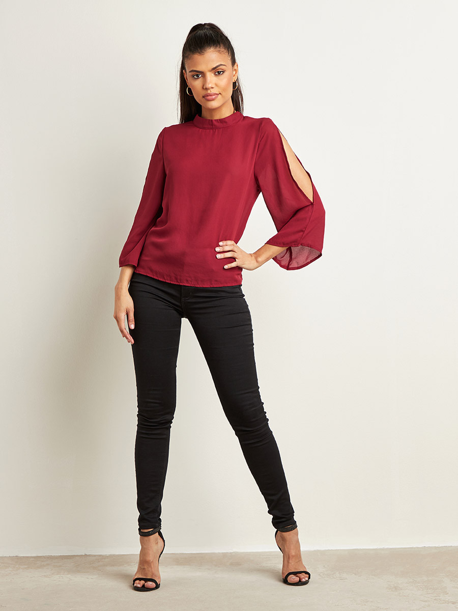 بلوزة سادة بأكمام مفتوحة من ستايلي-women-clothing-shirtsandblouses-blouses-image-2