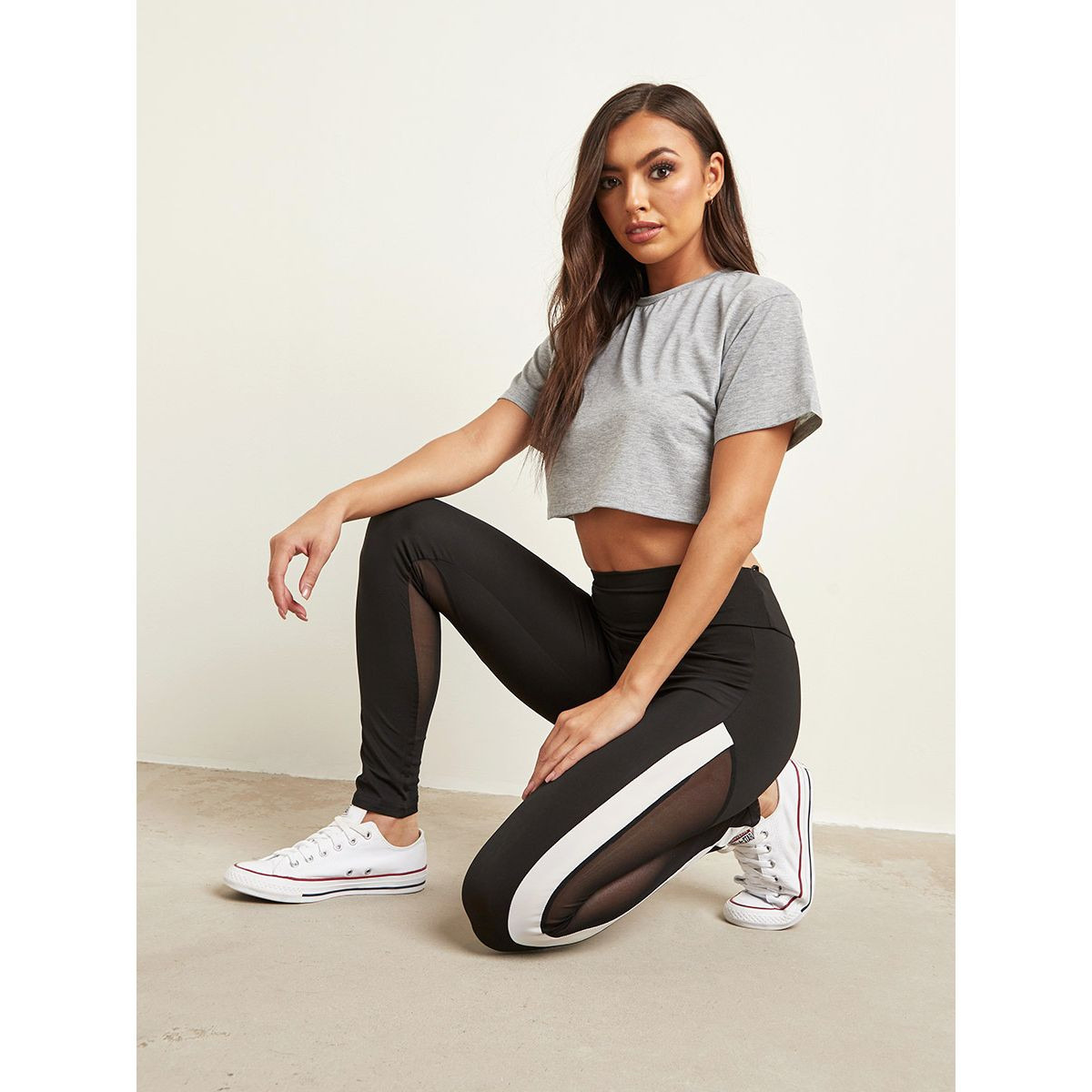 ليقنز بشريط جانبي مخطط بتفاصيل الشبك من ستايلي-women-clothing-leggings-image-2