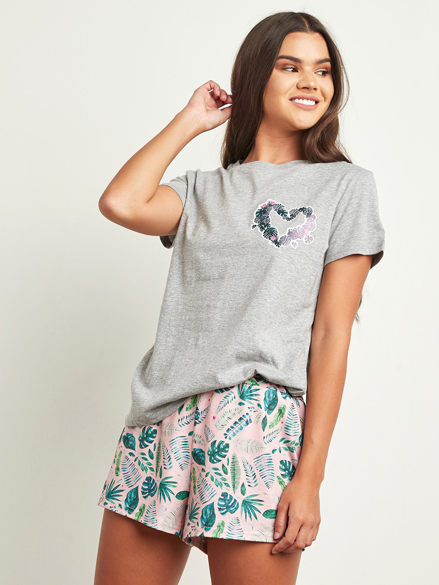 Styli Heart Printed T-shirt and Palm Printed Shorts Set-women-clothing-nightwear-pyjamas-longsets-image-1