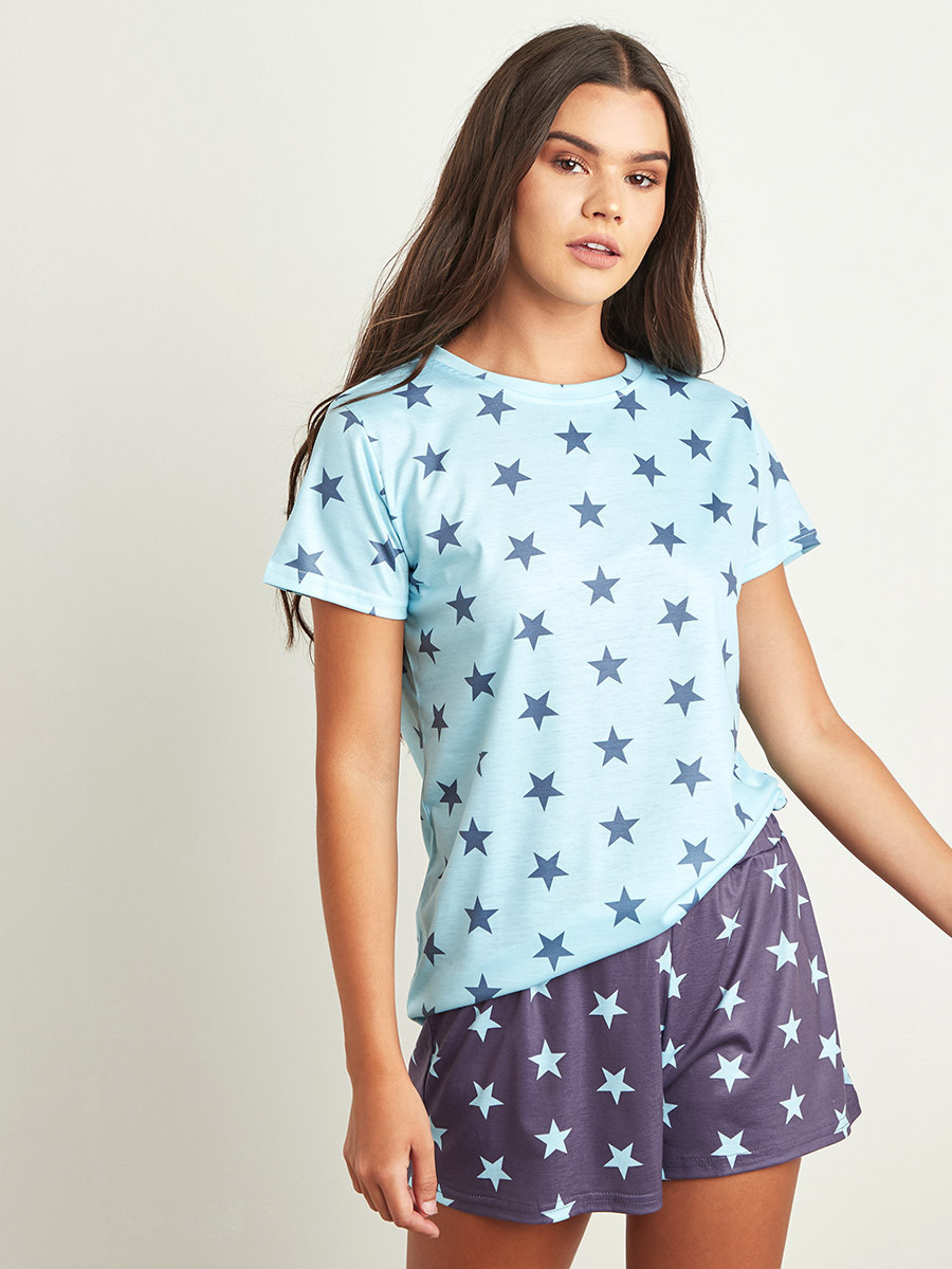 مجموعة من تيشيرت وشورت مطبوع من ستايلي-women-clothing-nightwear-pyjamas-longsets-image-1