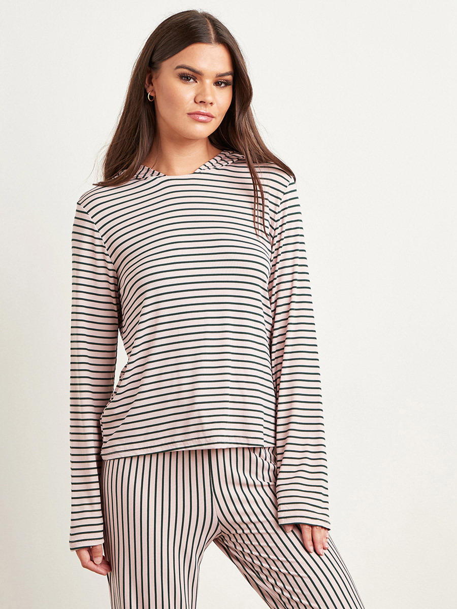 مجموعة من هودي مخطط بأكمام طويلة وبنطلون من ستايلي-women-clothing-nightwear-pyjamas-longsets-image-2