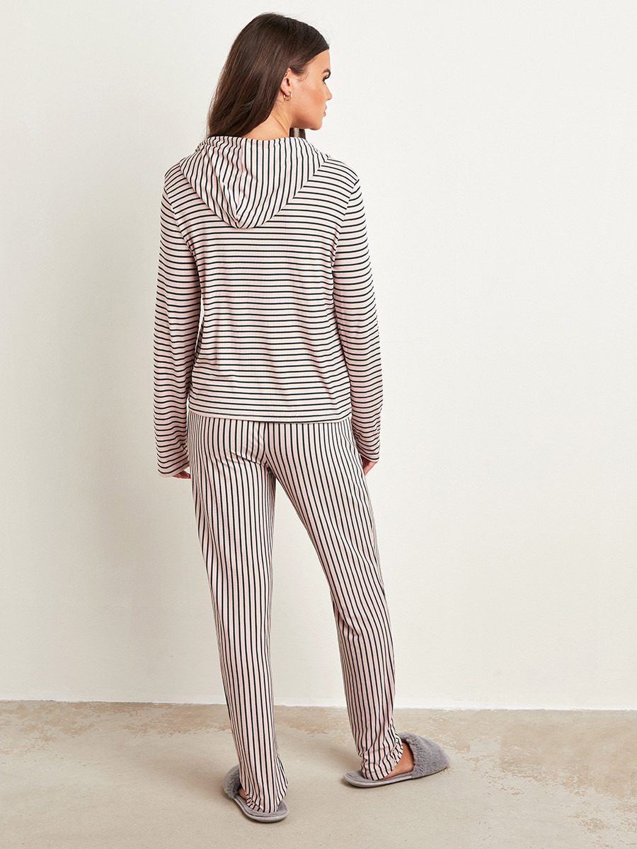 مجموعة من هودي مخطط بأكمام طويلة وبنطلون من ستايلي-women-clothing-nightwear-pyjamas-longsets-image-3