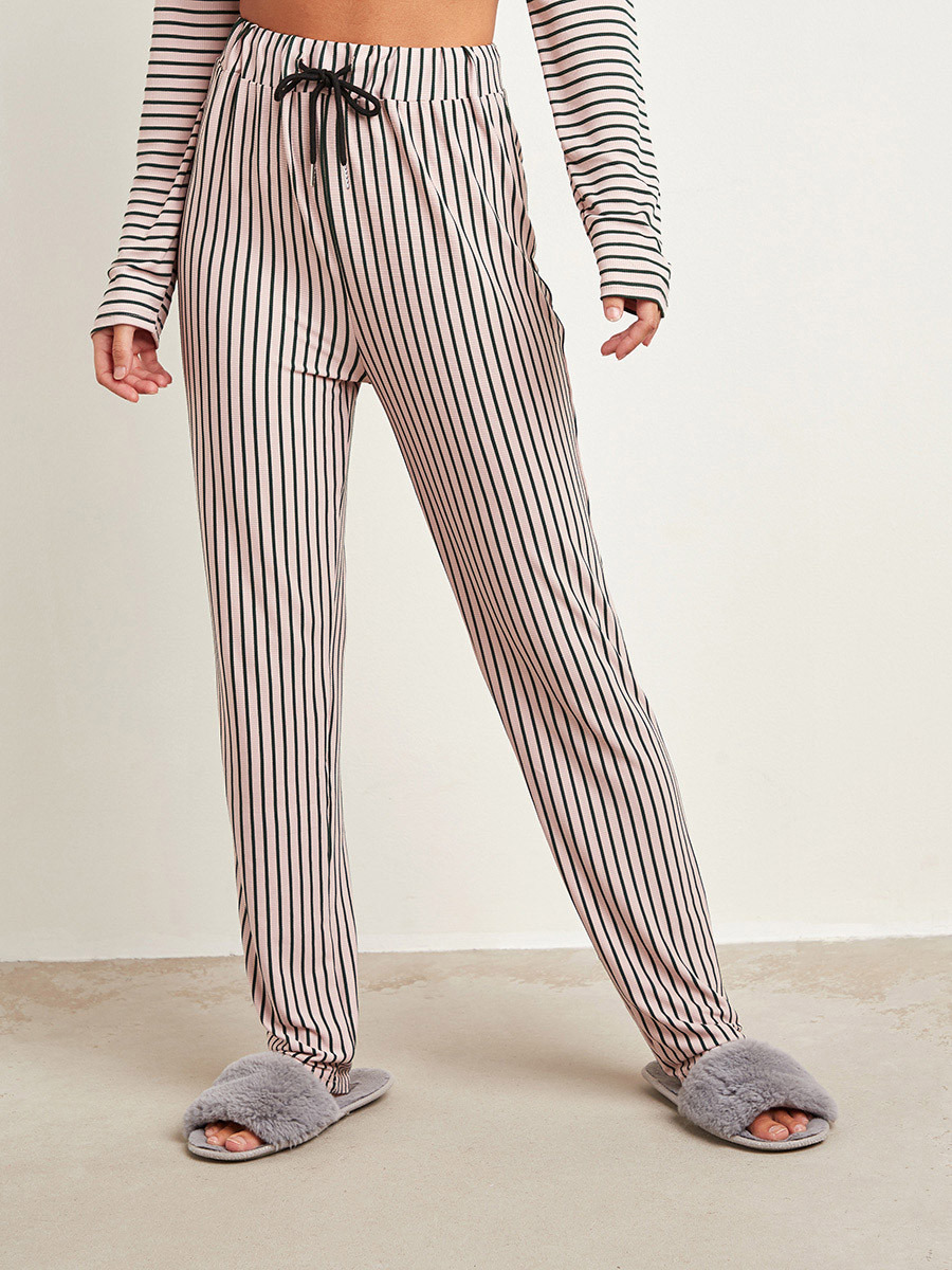 مجموعة من هودي مخطط بأكمام طويلة وبنطلون من ستايلي-women-clothing-nightwear-pyjamas-longsets-image-5