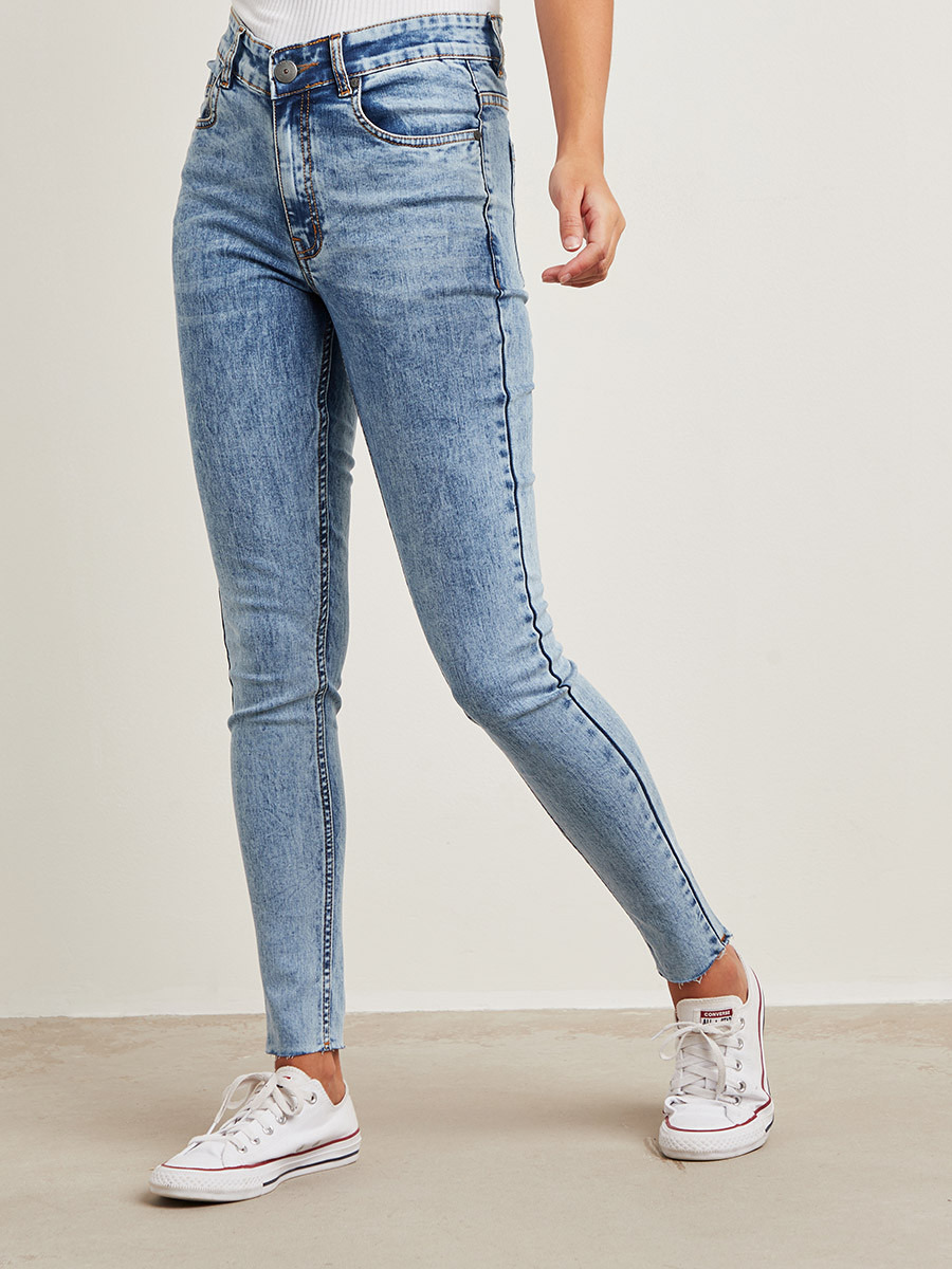 Raw Hem Detail Mid Rise Skinny Jeans-women-clothing-bottoms-jeans-image-1