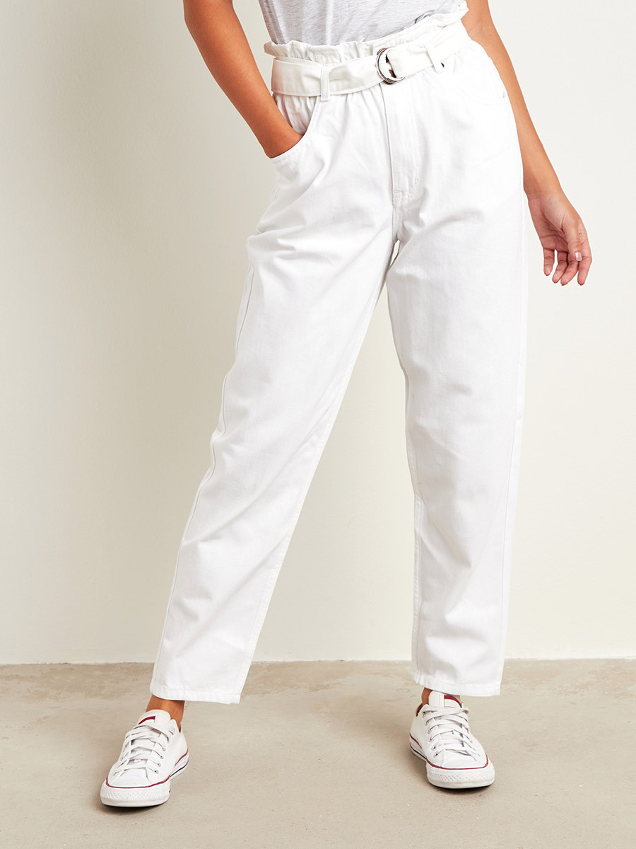Elasticated Paperbag Waist Belted Mom Jeans-women-clothing-bottoms-jeans-image-1