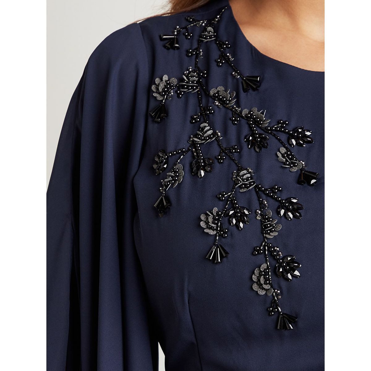 Embellished Bead Work Detail A-Line Maxi Dress with Frill Sleeves-women-clothing-dresses-image-5