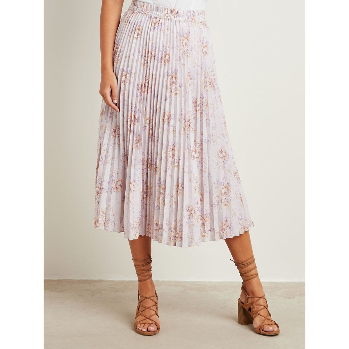 Floral Printed Pleated Midi Skirt-women-clothing-skirts-image-1