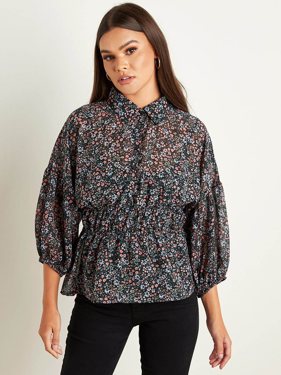 بلوزة مطبوعة بخصر مزموم من ستايلي-women-clothing-shirtsandblouses-blouses-image-1