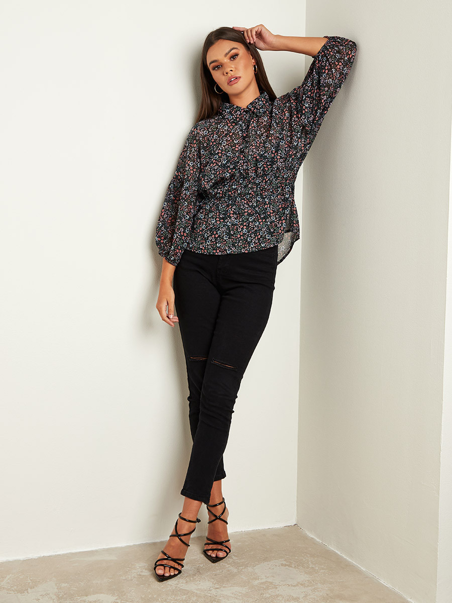 بلوزة مطبوعة بخصر مزموم من ستايلي-women-clothing-shirtsandblouses-blouses-image-2