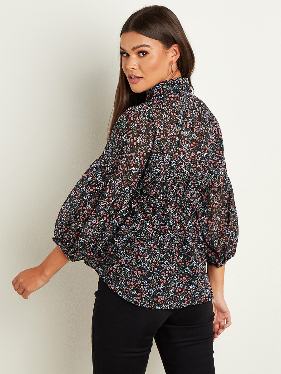 بلوزة مطبوعة بخصر مزموم من ستايلي-women-clothing-shirtsandblouses-blouses-image-4