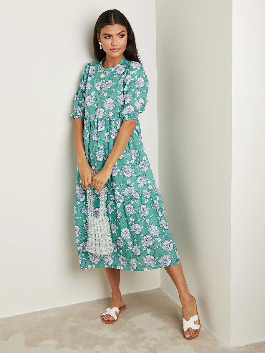 فستان ميدي مطبوع وبأزرار-women-clothing-dresses-image-1