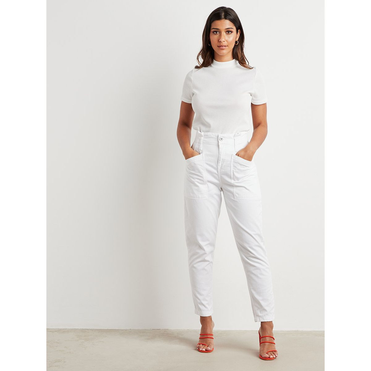 Styli Solid High Rise Slim Fit Pants with Pocket Detail-women-clothing-trousers-image-2