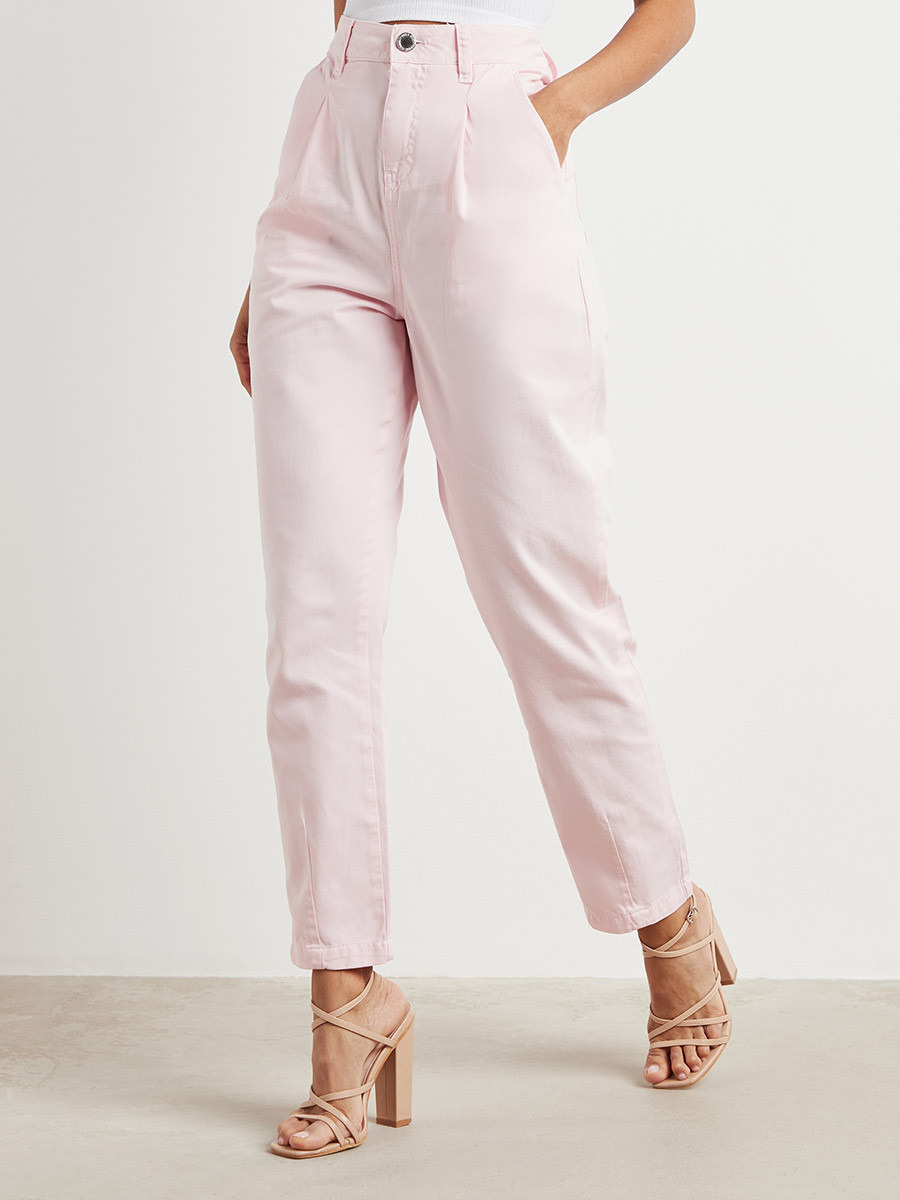 Styli Tapered Relaxed Fit Pants with Button-Zip Closure-women-clothing-trousers-image-1