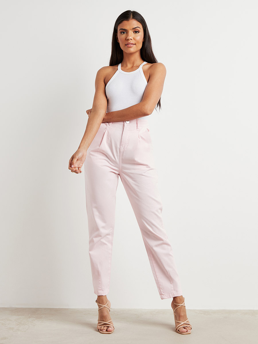 Styli Tapered Relaxed Fit Pants with Button-Zip Closure-women-clothing-trousers-image-2