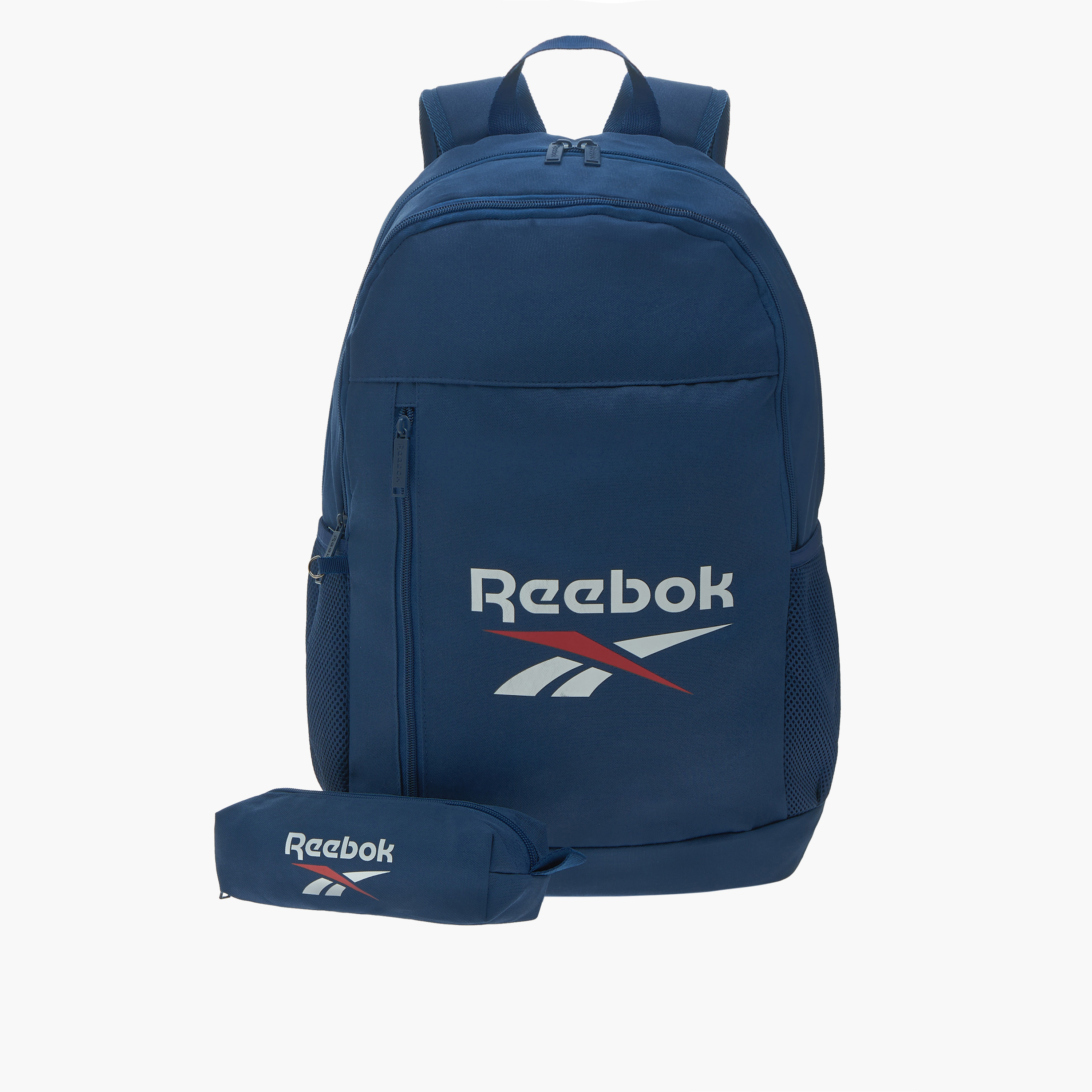 Reebok Logo Print Backpack with Adjustable Shoulder Straps and Pencil Pouch-school-bagsandbackpacks-sets-image-1