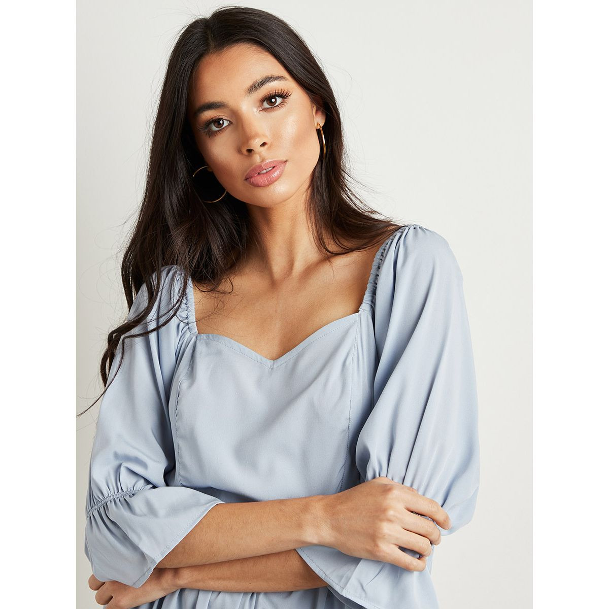 فستان قصير سادة بتفاصيل كشكش من ستايلي-women-clothing-dresses-image-3