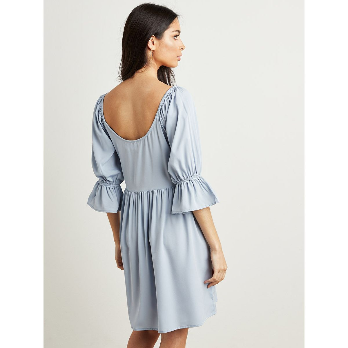 فستان قصير سادة بتفاصيل كشكش من ستايلي-women-clothing-dresses-image-4