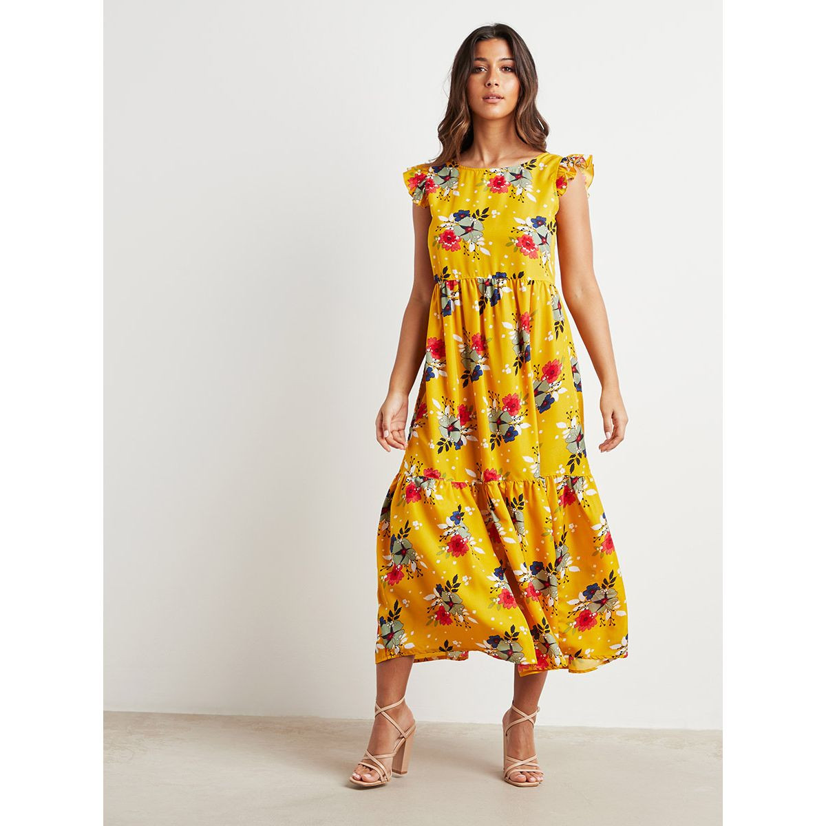 فستان طويل مطبوع بتفاصيل كشكش من ستايلي-women-clothing-dresses-image-1