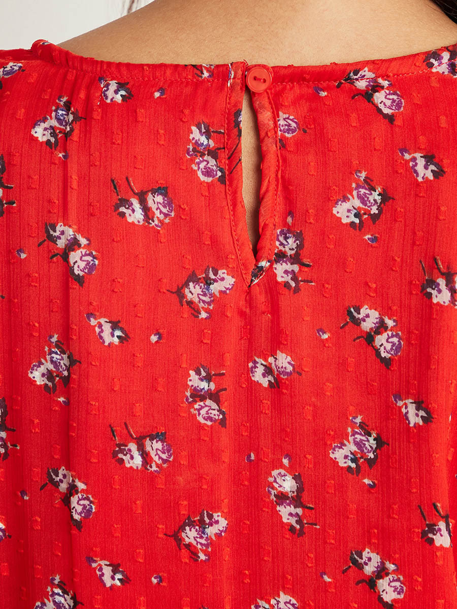 Styli Swiss Dot Floral Printed Midi Dress with Shirred Waist Detail-women-clothing-dresses-image-4