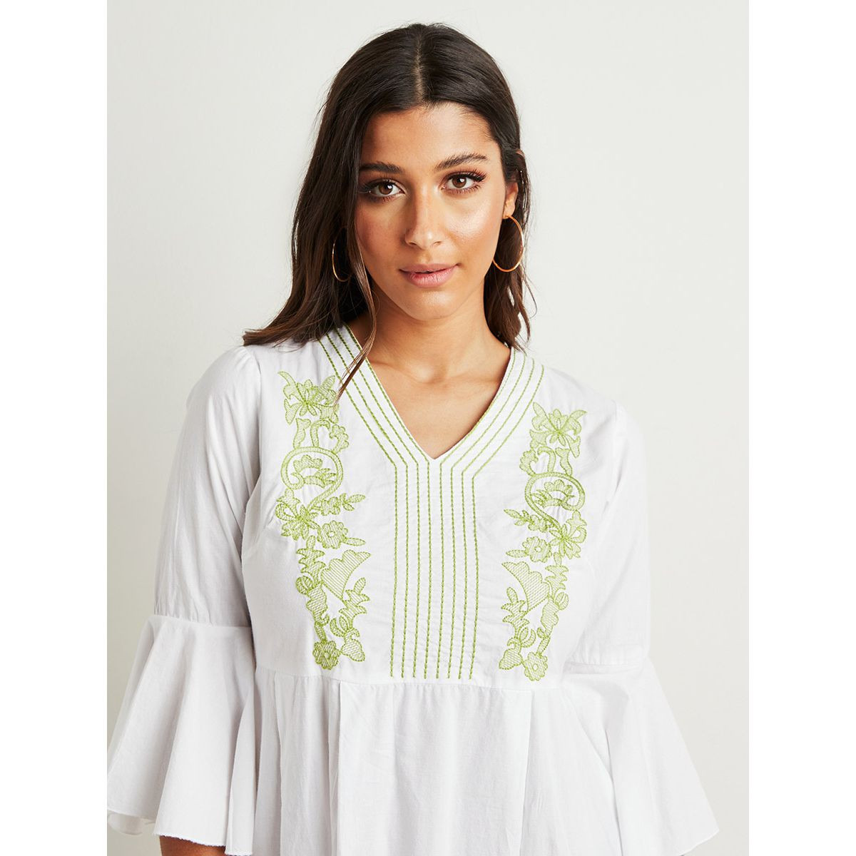 Styli Embroidered Yoke Detail Bell Sleeves A-Line Maxi Dress-women-clothing-dresses-image-3