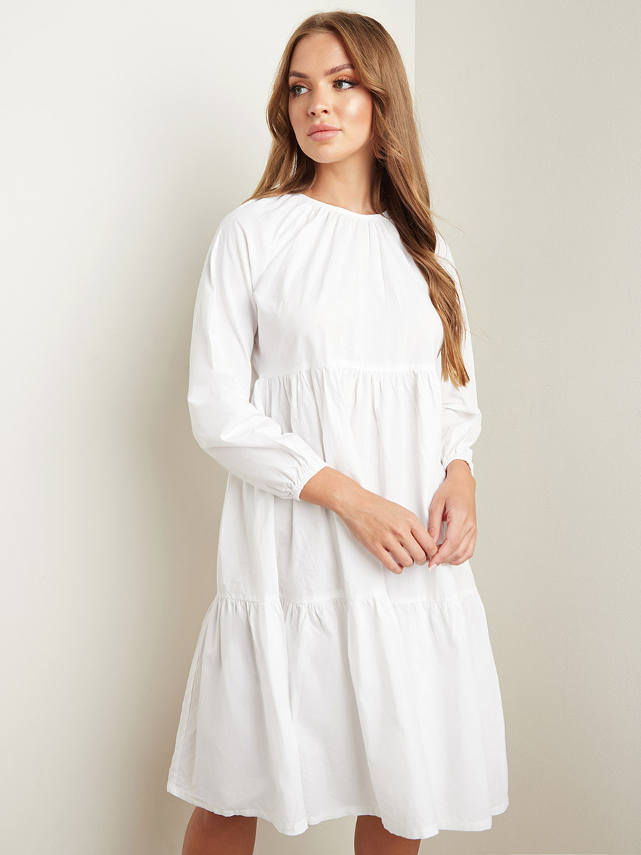 فستان ميدي بكشكش وأكمام طويلة من ستايلي-women-clothing-dresses-image-1