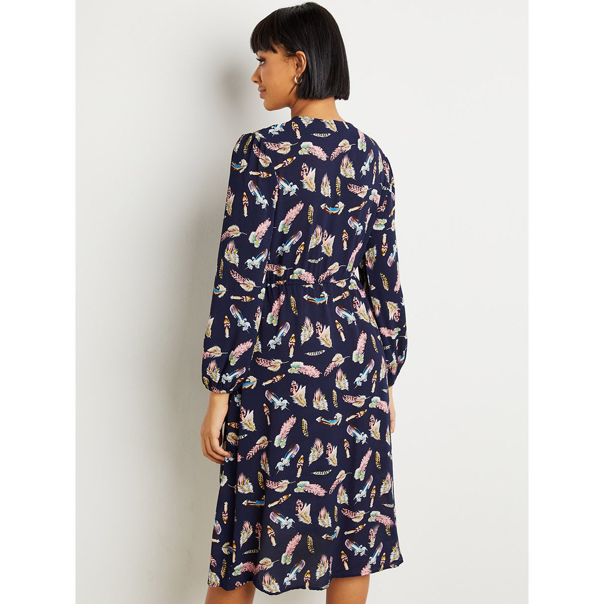 Styli Feather Print Wrap Midi Dress with Long Sleeves-women-clothing-dresses-image-3