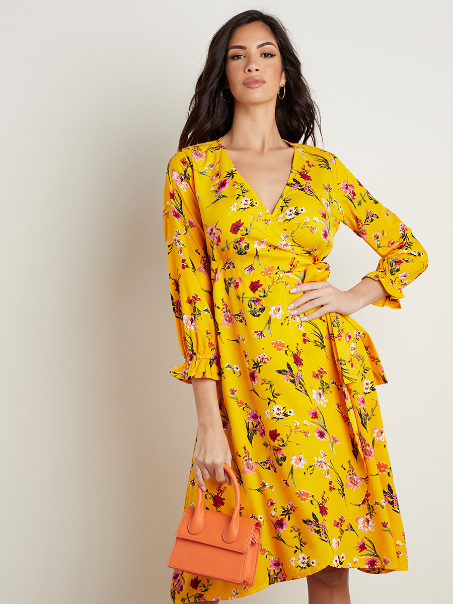 Floral Printed Wrap Around Midi Dress-women-clothing-dresses-image-1