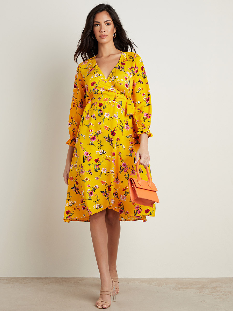 Floral Printed Wrap Around Midi Dress-women-clothing-dresses-image-4