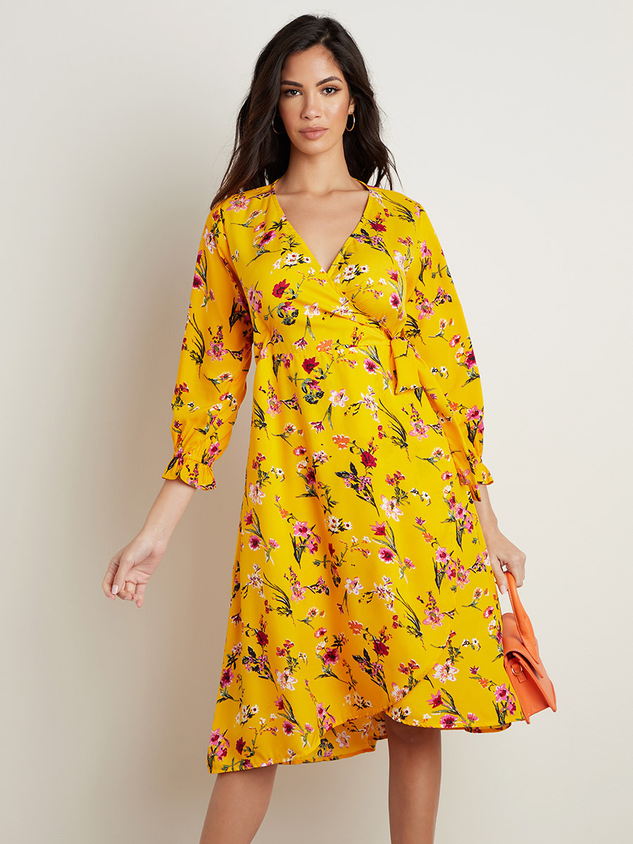 Floral Printed Wrap Around Midi Dress-women-clothing-dresses-image-5