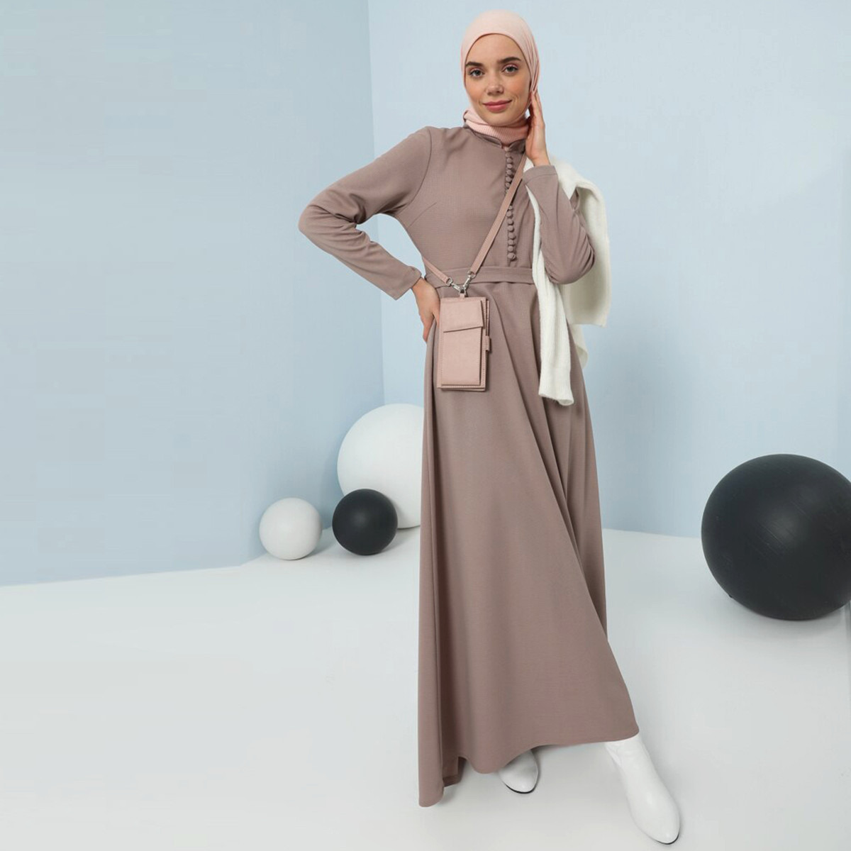 Women Textured Back Zipper Maxi Dress ZENANE By Modanisa-women-clothing-dresses-image-1