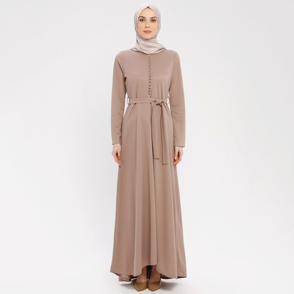 Women Textured Back Zipper Maxi Dress ZENANE By Modanisa-women-clothing-dresses-image-2