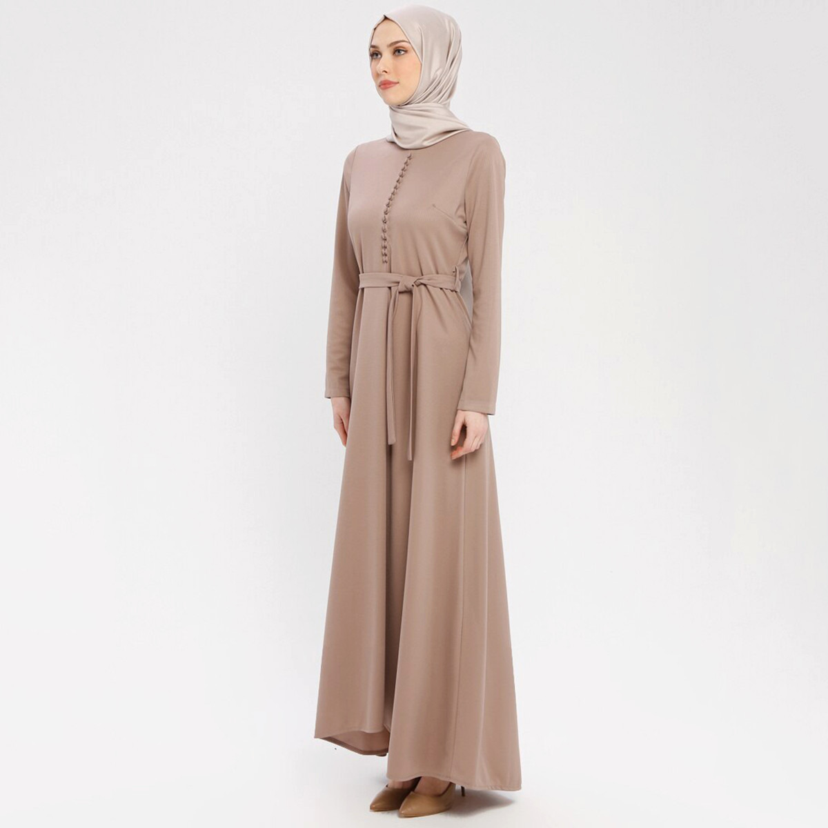 Women Textured Back Zipper Maxi Dress ZENANE By Modanisa-women-clothing-dresses-image-3