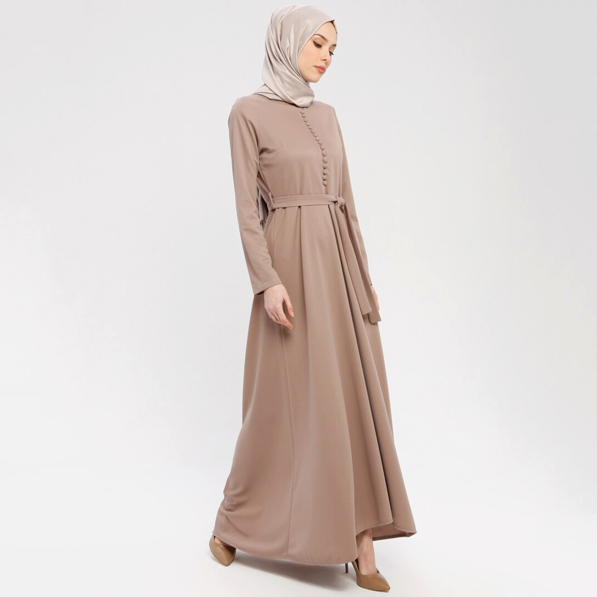 Women Textured Back Zipper Maxi Dress ZENANE By Modanisa-women-clothing-dresses-image-4