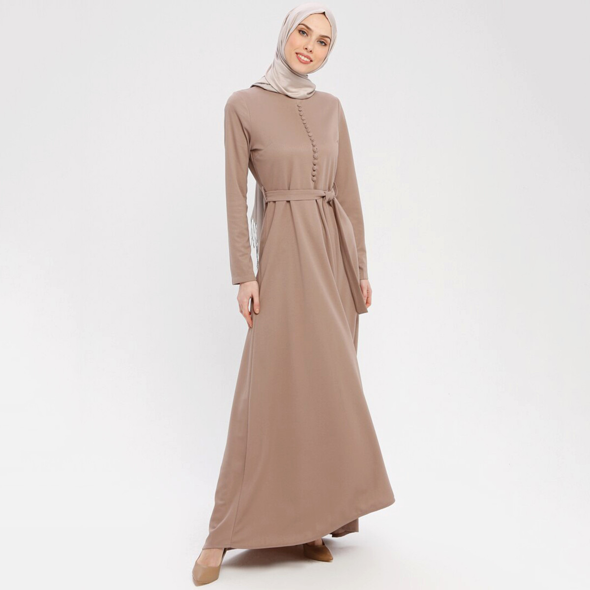 Women Textured Back Zipper Maxi Dress ZENANE By Modanisa-women-clothing-dresses-image-8
