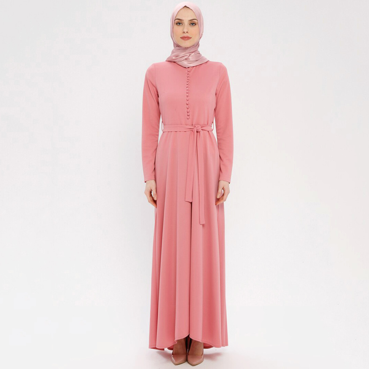 Women Textured Back Zipper Maxi Dress ZENANE By Modanisa-women-clothing-dresses-image-2
