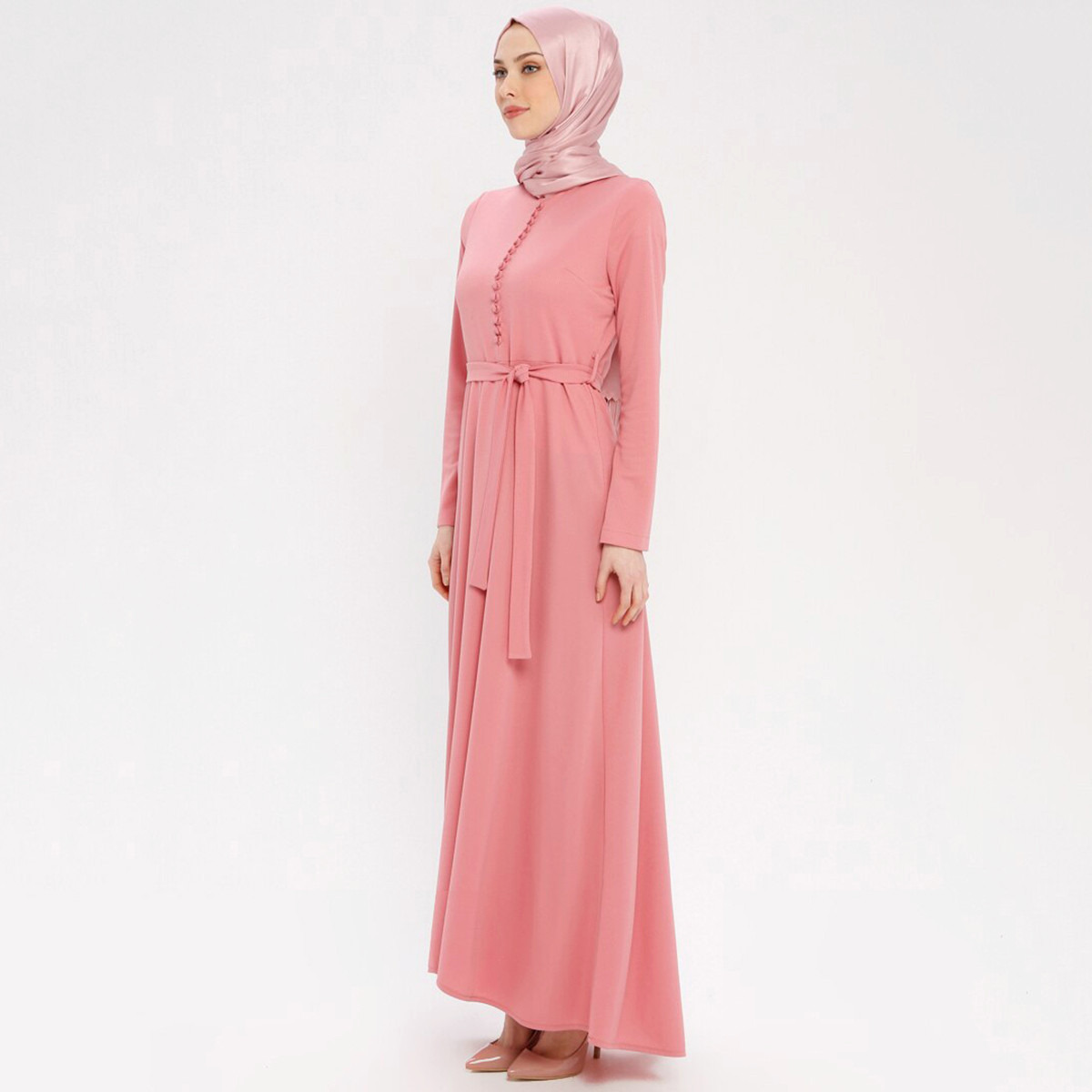Women Textured Back Zipper Maxi Dress ZENANE By Modanisa-women-clothing-dresses-image-3