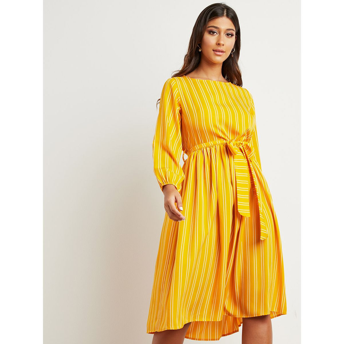 فستان ميدي مخطط بربطة خصر-women-clothing-dresses-image-1