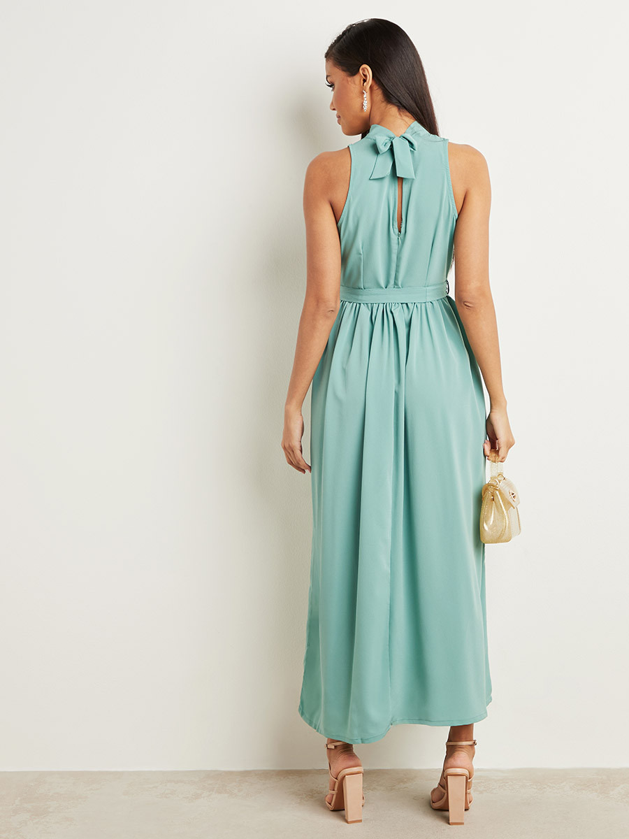 Styli Solid High Neck Maxi Dress with Self Tie Belt-women-clothing-dresses-image-5