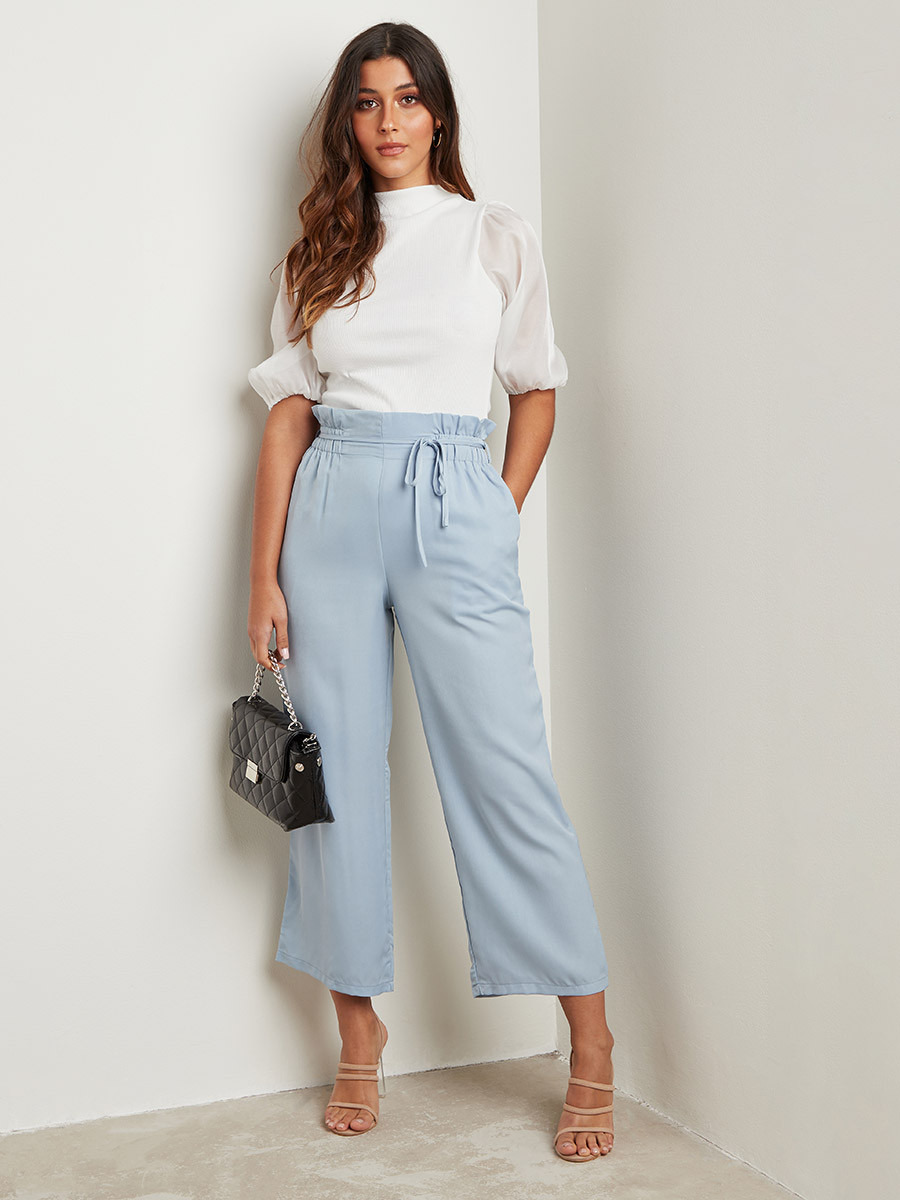 بنطلون بخصر مزموم وأرجل واسعة من ستايلي-women-clothing-trousers-image-2