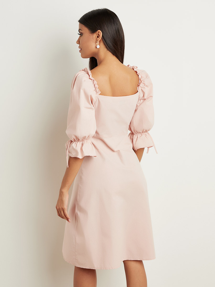 Styli Button Detail Square Neck Puff Sleeve Midi Dress-women-clothing-dresses-image-3