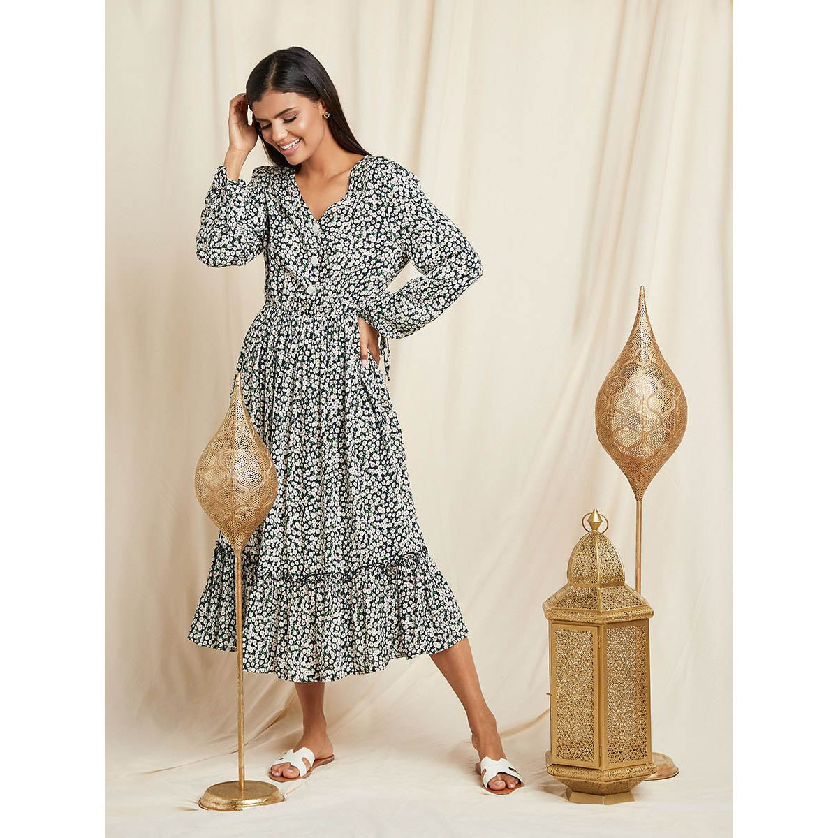 فستان ميدي مطبوع بأكمام طويلة من ستايلي-women-clothing-dresses-image-1
