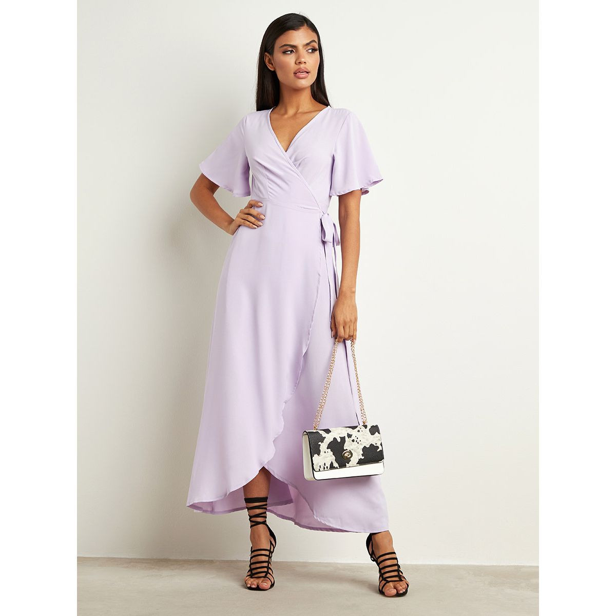 Styli Plain Wrap Around Maxi Dress with Short Sleeves-women-clothing-dresses-image-1