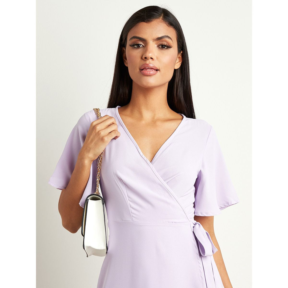 Styli Plain Wrap Around Maxi Dress with Short Sleeves-women-clothing-dresses-image-2