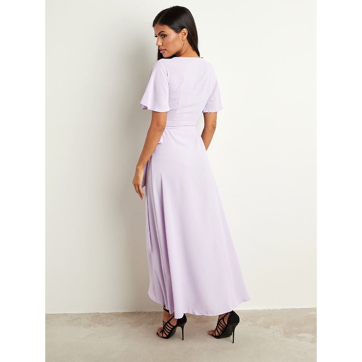 Styli Plain Wrap Around Maxi Dress with Short Sleeves-women-clothing-dresses-image-3