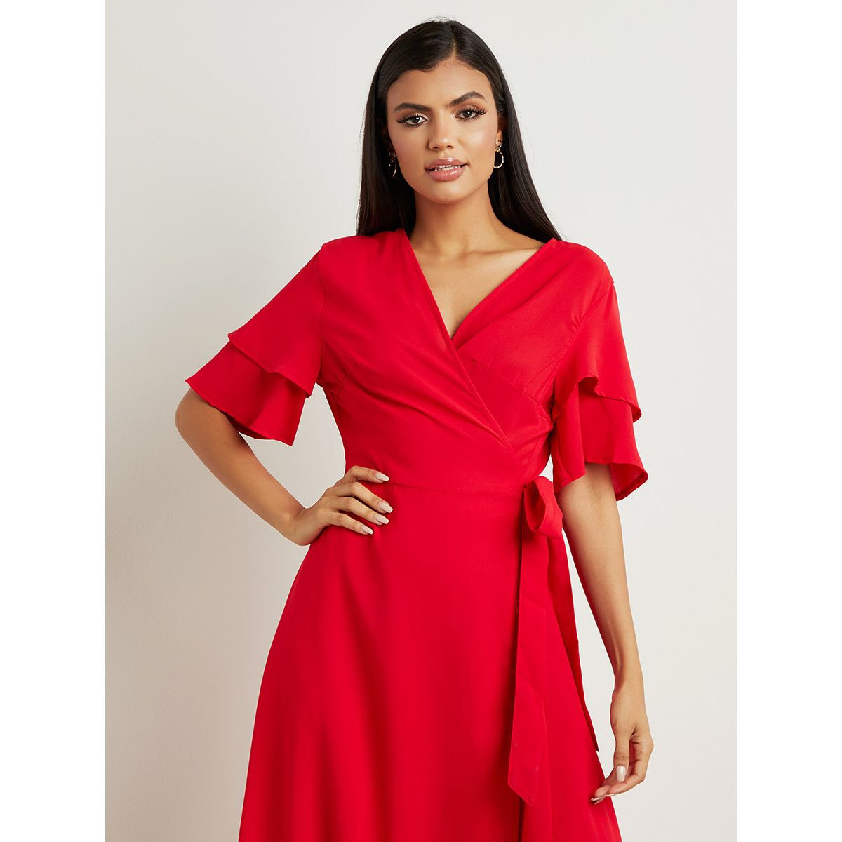 فستان طويل بأكمام وكشكش من ستايلي-women-clothing-dresses-image-2