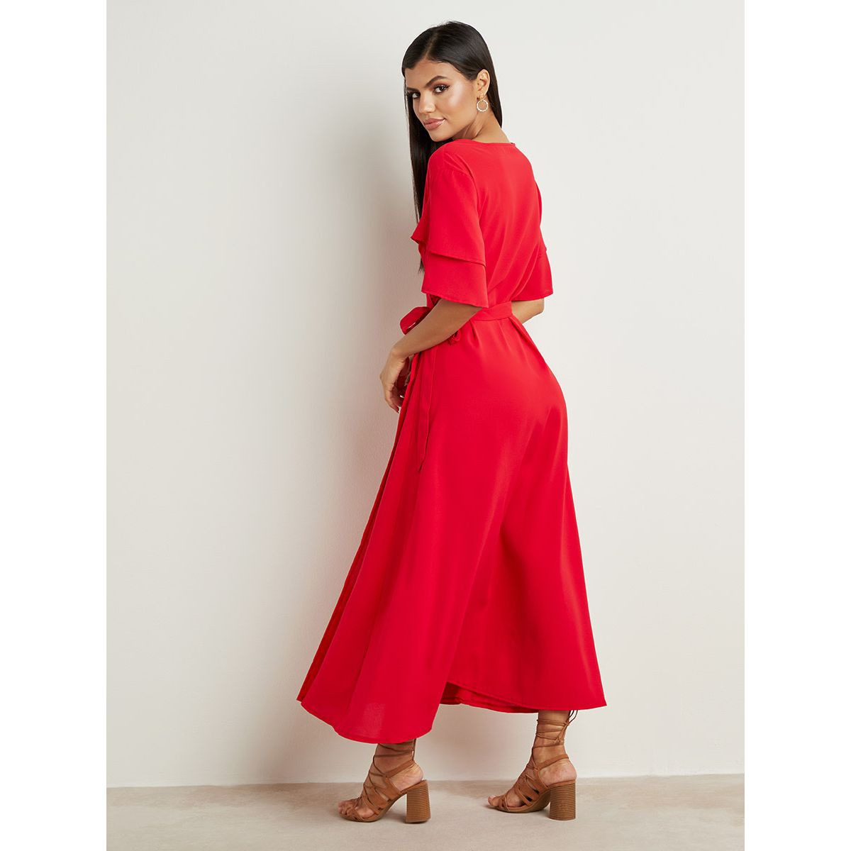 فستان طويل بأكمام وكشكش من ستايلي-women-clothing-dresses-image-3