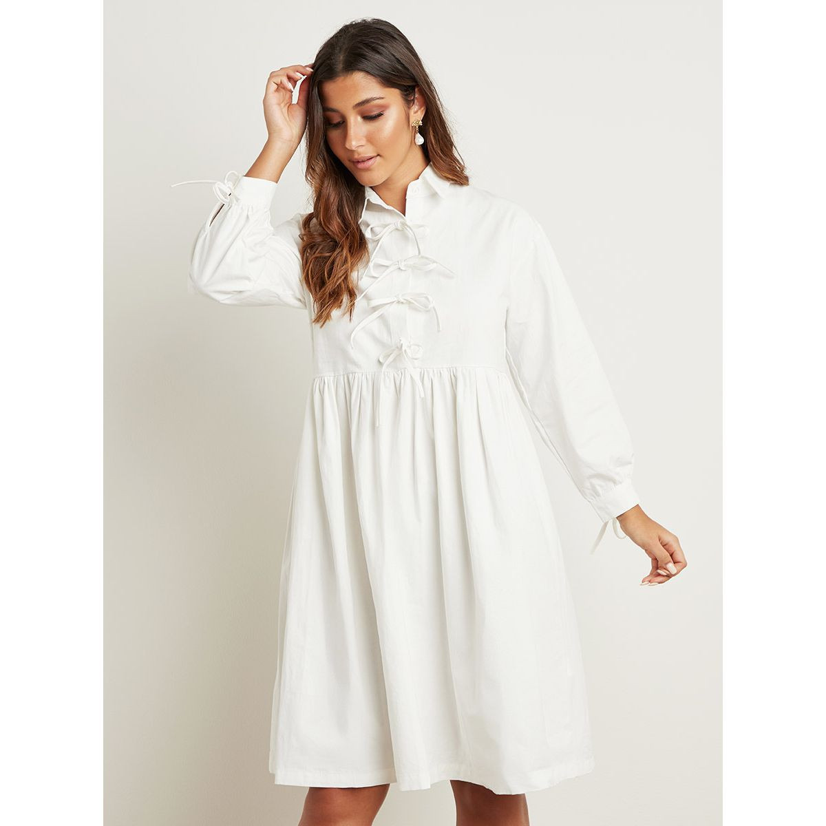 فستان ميدي بأكمام طويلة وربطة أمامية من ستايلي-women-clothing-dresses-image-4