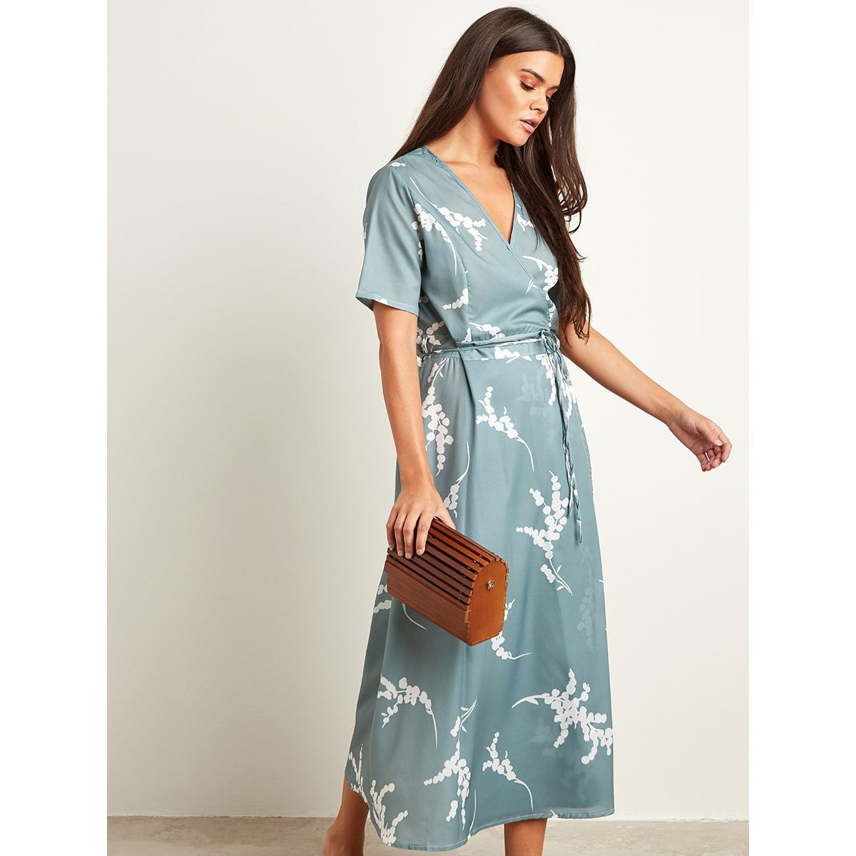Styli Floral Printed Wrap Around Midi Dress with Tie-Waist Closure-women-clothing-dresses-image-1