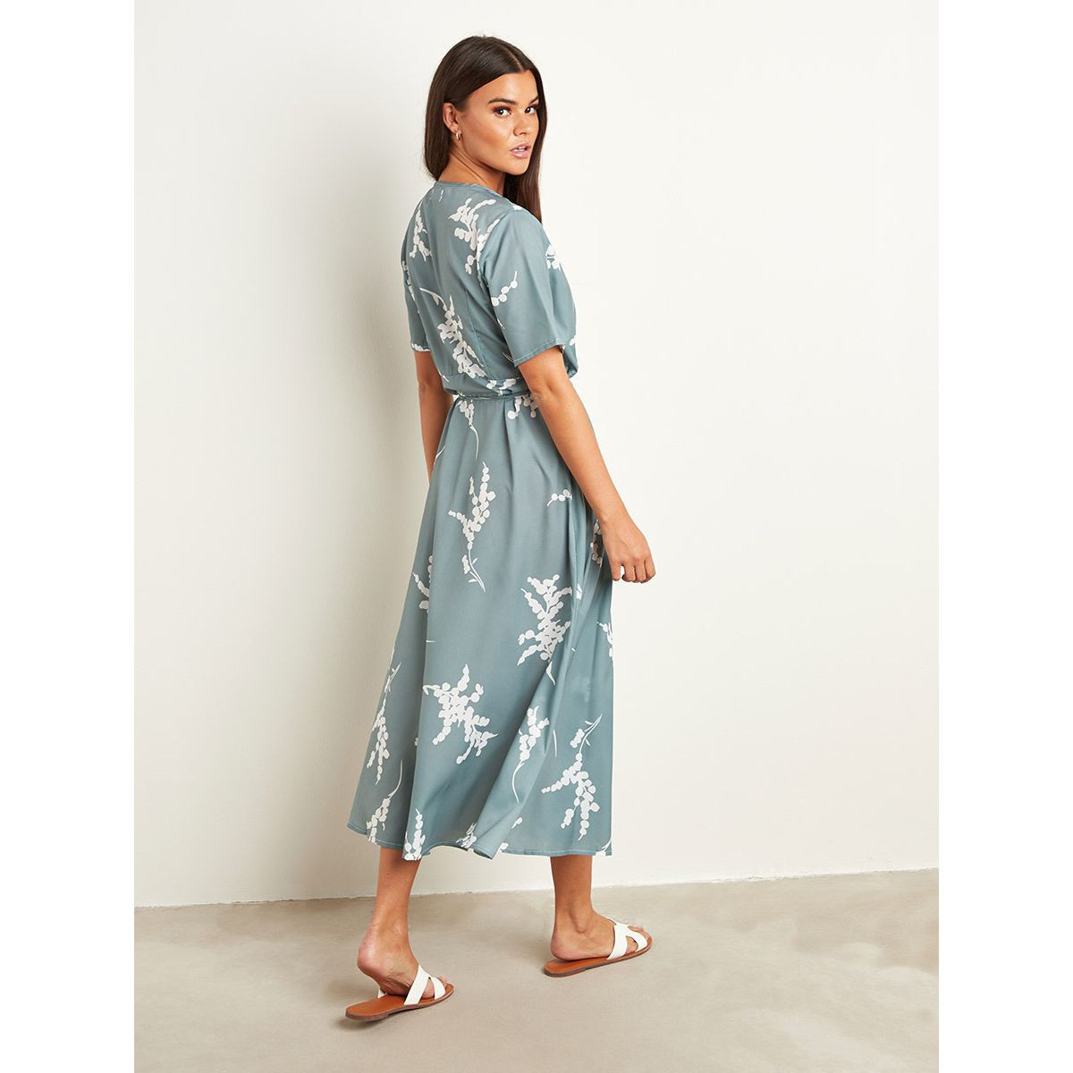 Styli Floral Printed Wrap Around Midi Dress with Tie-Waist Closure-women-clothing-dresses-image-3