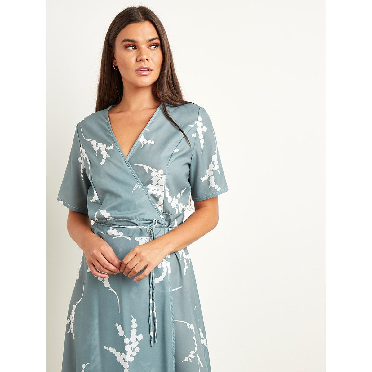 Styli Floral Printed Wrap Around Midi Dress with Tie-Waist Closure-women-clothing-dresses-image-4